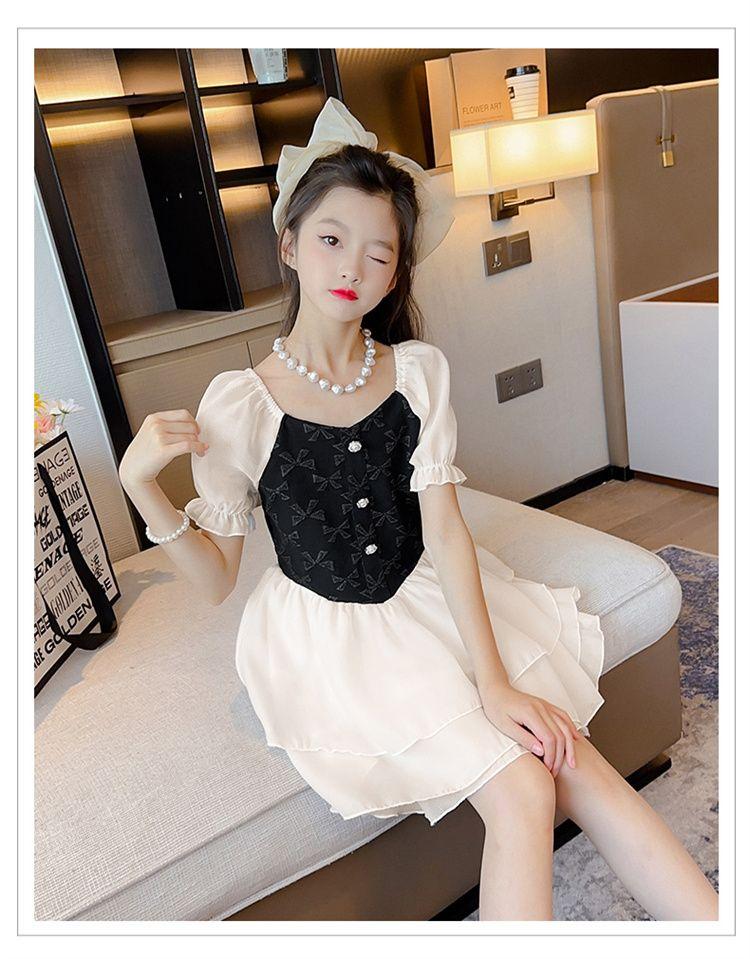 SHUANGYAN Cô bé ăn mặc mùa hè 2023 phong cách phương Tây Big Boy bong bóng tay áo twilight sợi ghép công chúa váy tiên
