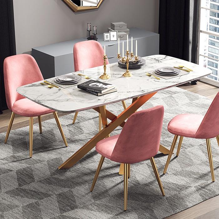 - Bàn ăn họa tiết đá cẩm thạch - Bàn ăn chân sơn nhũ đồng, sang trọng, lịch sự LUX-BGA04