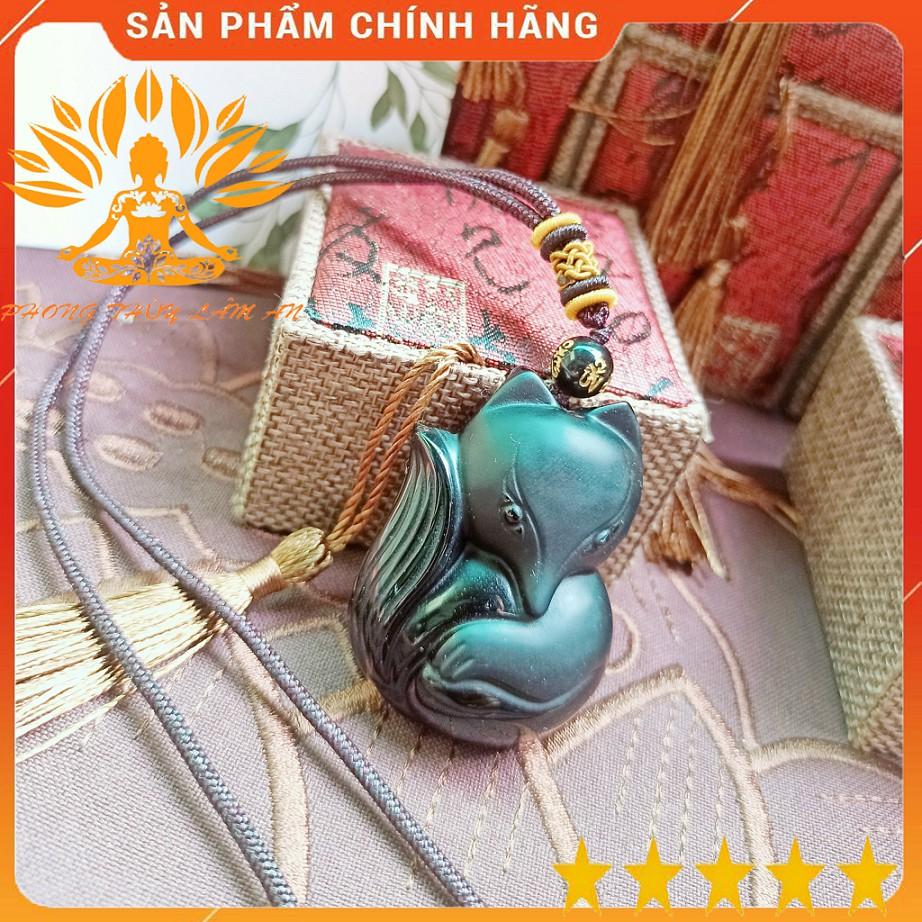 MẶT DÂY CHUYỀN HỒ LY ĐÁ THIÊN NHIÊN OBSIDIAN ĐEN TÌNH DUYÊN MAY MẮN TÀI LỘC TẶNG KÈM HỘP GẤM CAO CẤP.