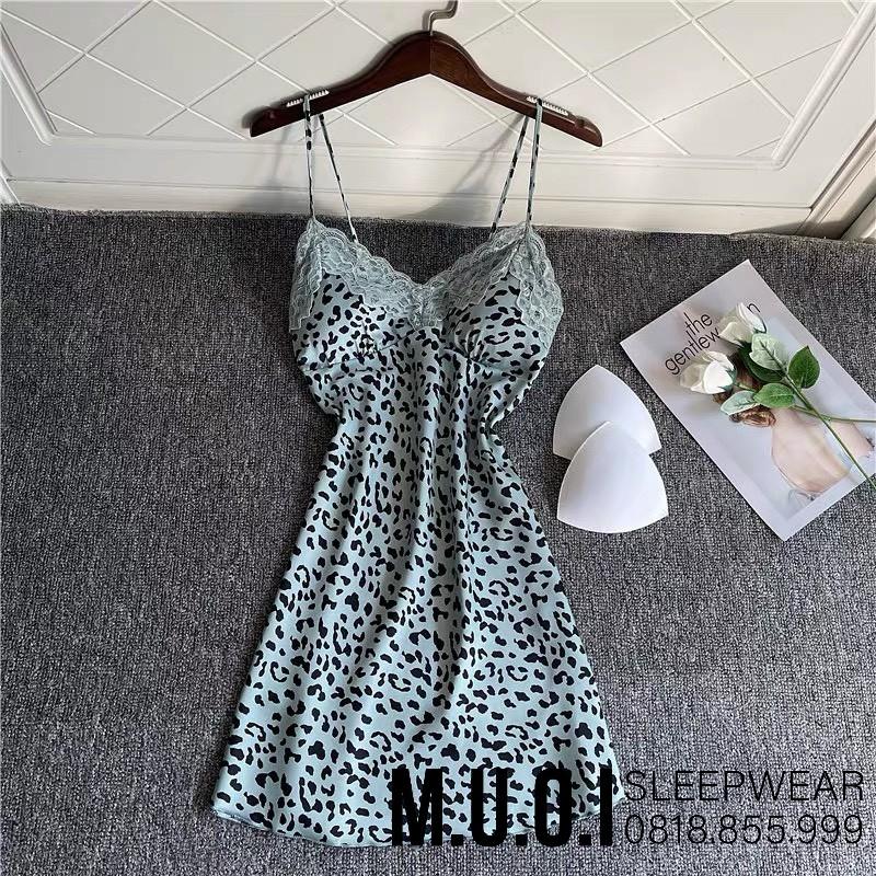 Váy ngủ sexy Quảng Châu - Sx 080- Váy ngủ lụa da beo xanh QUẢNG CHÂU CAO CẤP -Hàng có sẵn( có video)
