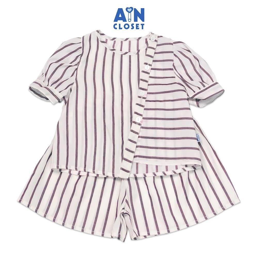 Bộ quần áo ngắn bé gái họa tiết Kẻ Nâu quần váy cotton boi lụa - AICDBGGGYZFN - AIN Closet