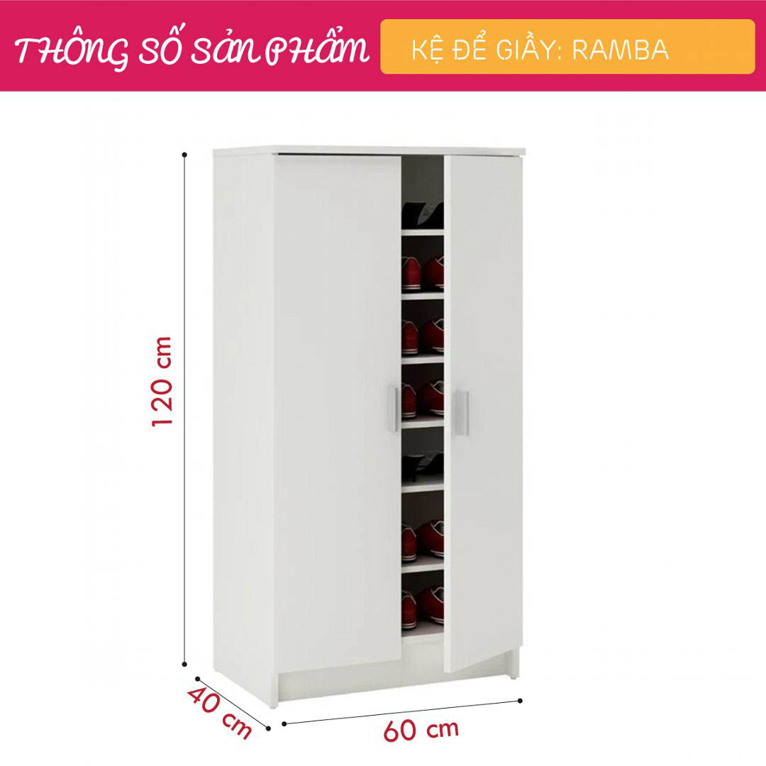 Kệ để giầy gỗ hiện đại SMLIFE Ramba  | Gỗ MDF dày 17mm chống ẩm | D60xR40xC120cm