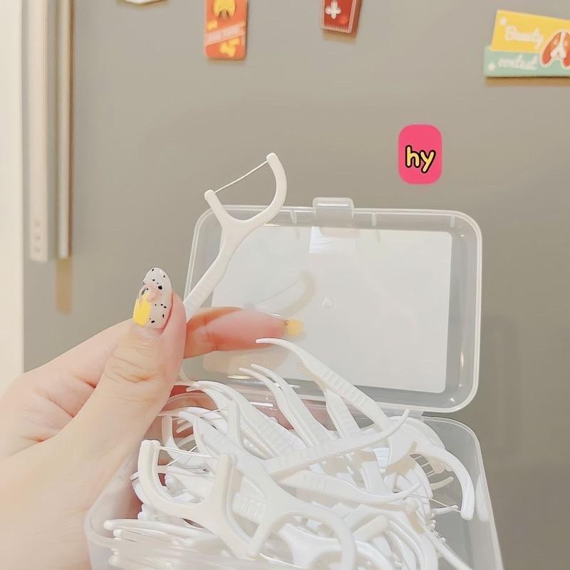 Hộp 50 Chiếc Tăm Chỉ Nha Khoa Triệt Trùng Vệ Sinh Răng Miệng DENTAL FLOSSERS Tăm Xỉa Răng Đầu Xương Cá Kẽ Răng ORALTANA