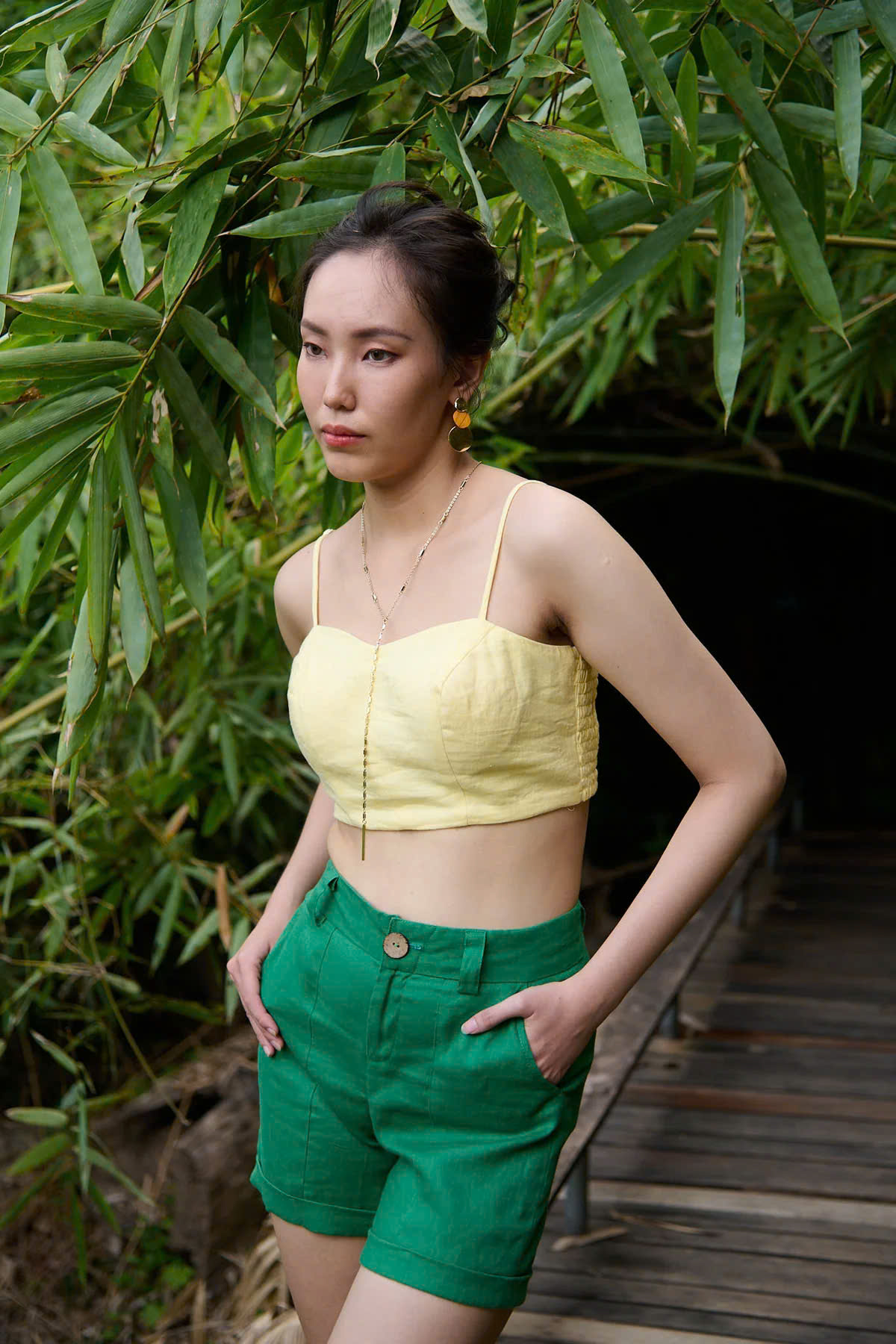 Áo Croptop Bratop Linen Vàng, Áo Croptop Linen Yến TOP208 thời trang thiết kế Hity