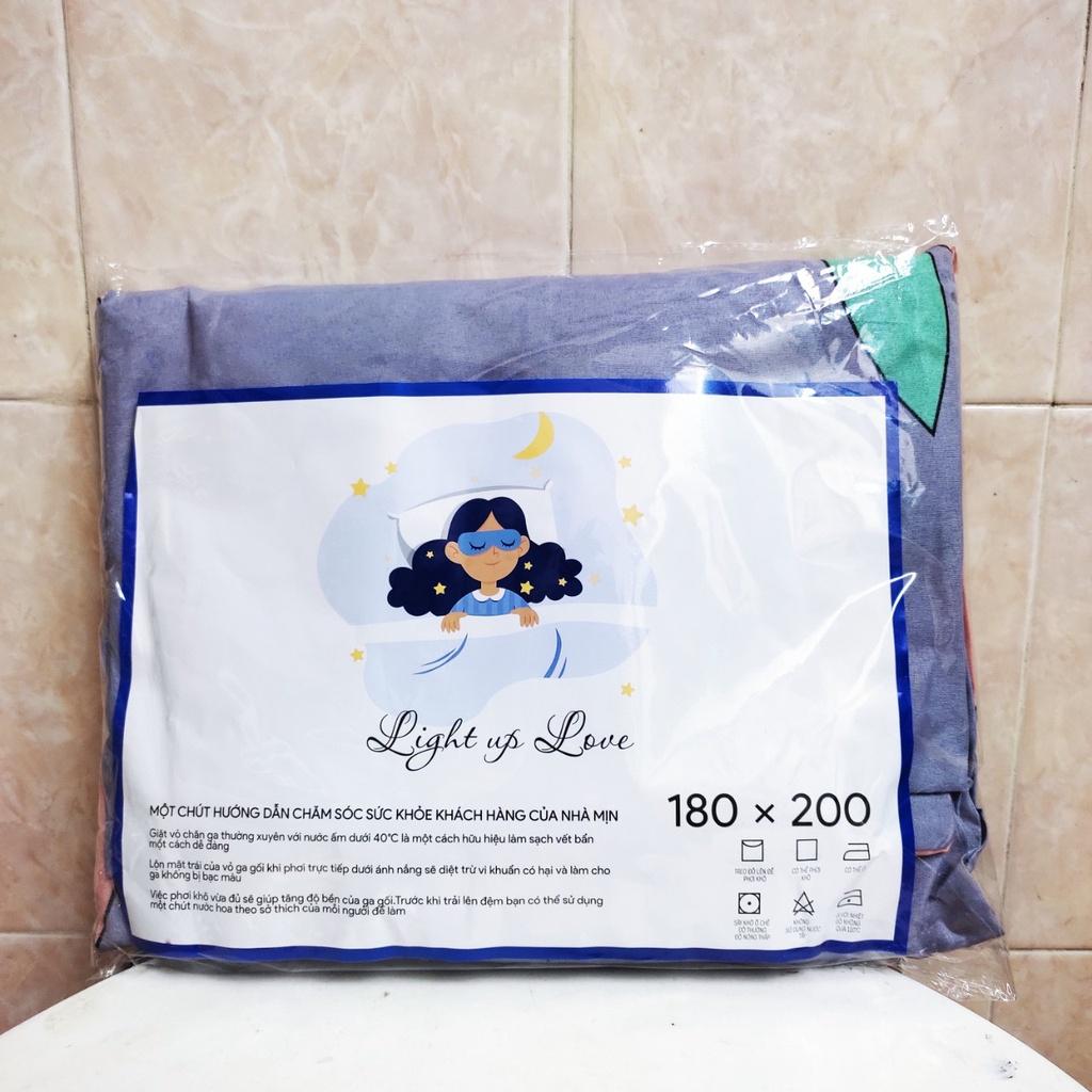 Bộ ga gối cotton giá rẻ 180x200x10cm màu xám họa tiết trái đào