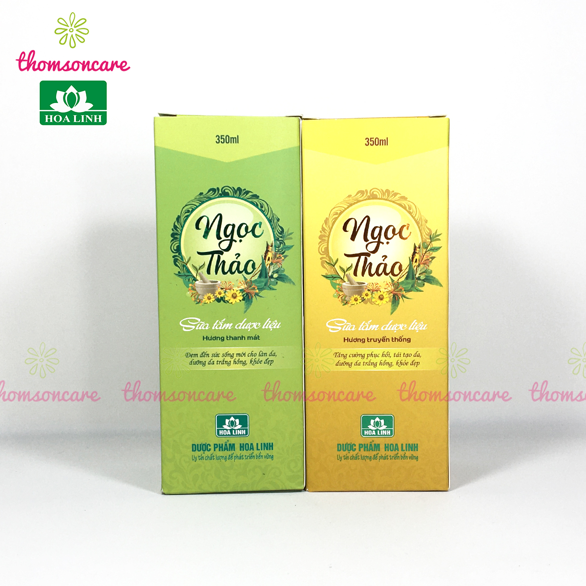 Sữa tắm dược liệu Ngọc Thảo 350ml - Chai có vòi của Hoa Linh - Từ vitamin E, chè xanh, lô hội, kim ngân