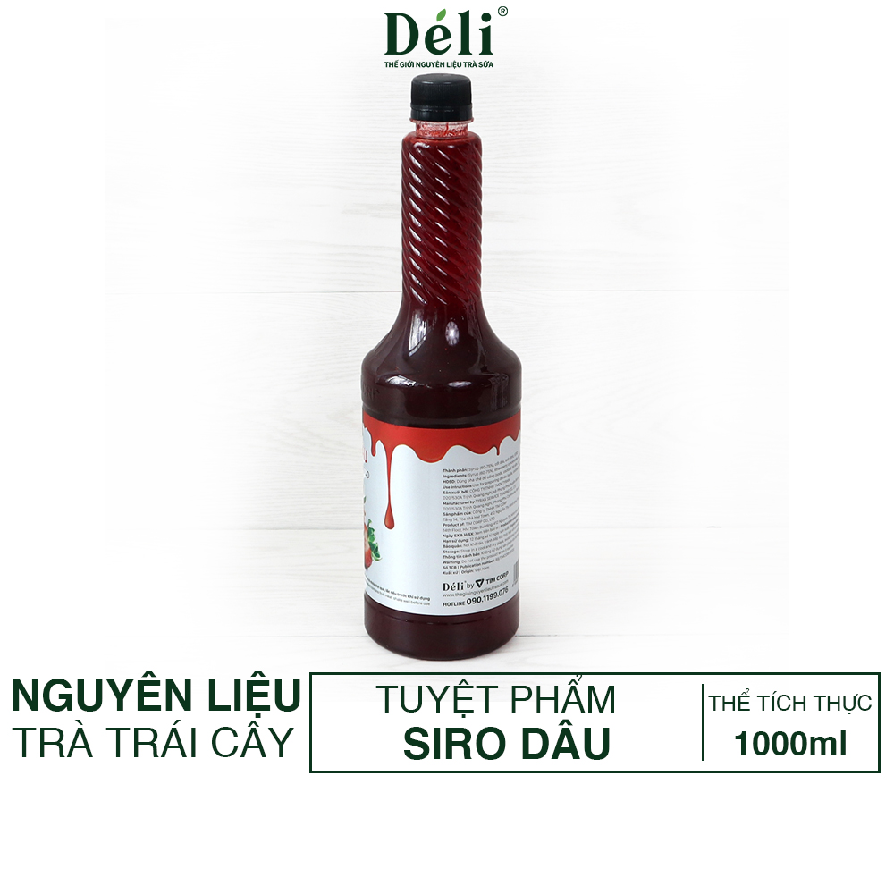 Siro dâu Déli chai 1lit, HSD: 12 tháng  [CHUYÊN SỈ] Nguyên liệu pha chế trà trái cây, soda,...