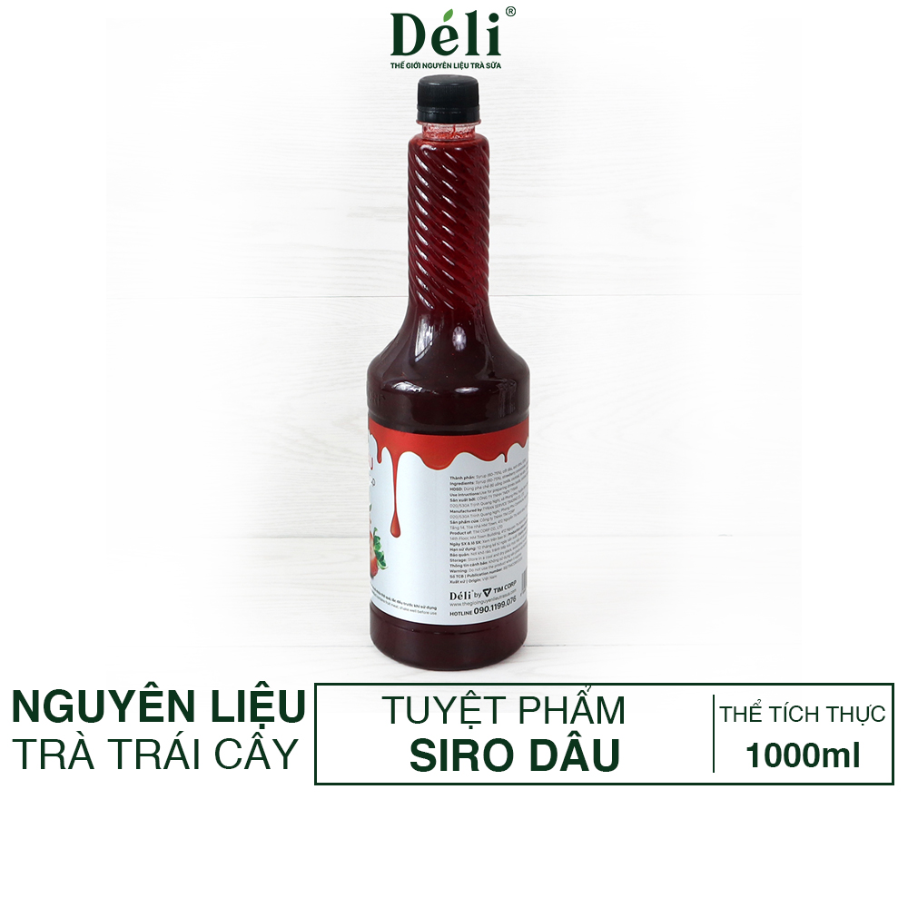 Siro dâu Déli chai 1lit, HSD: 12 tháng Nguyên liệu pha chế trà trái cây, soda,...