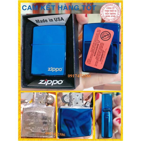 Bật Lửa, hộp quẹt Zippo Màu Xanh Saphire Logo - Có Tem Đỏ