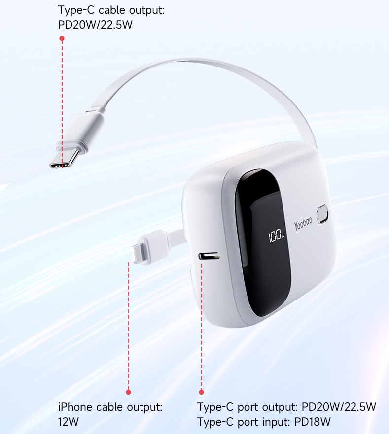 Pin Sạc Dự Phòng Yoobao Z5 10000mAh chuẩn 3C/CCC Sạc Nhanh PD20W, Tích Hợp Cáp Sạc L &amp; Type-C - Hàng chính hãng