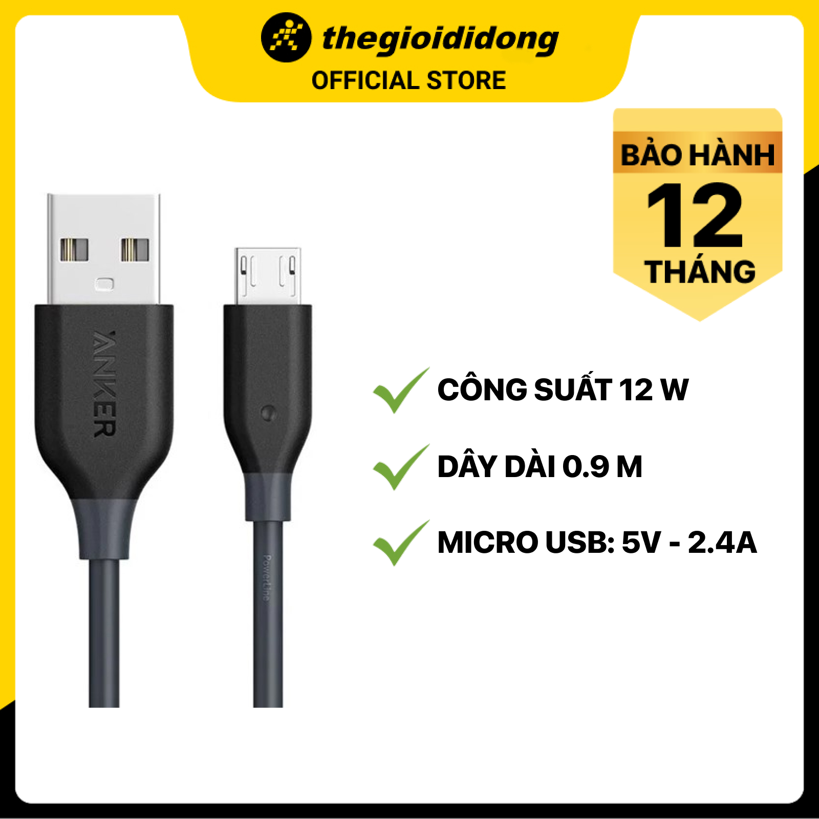 Cáp Micro 0.9 m Anker PowerLine A8132 - Hàng chính hãng