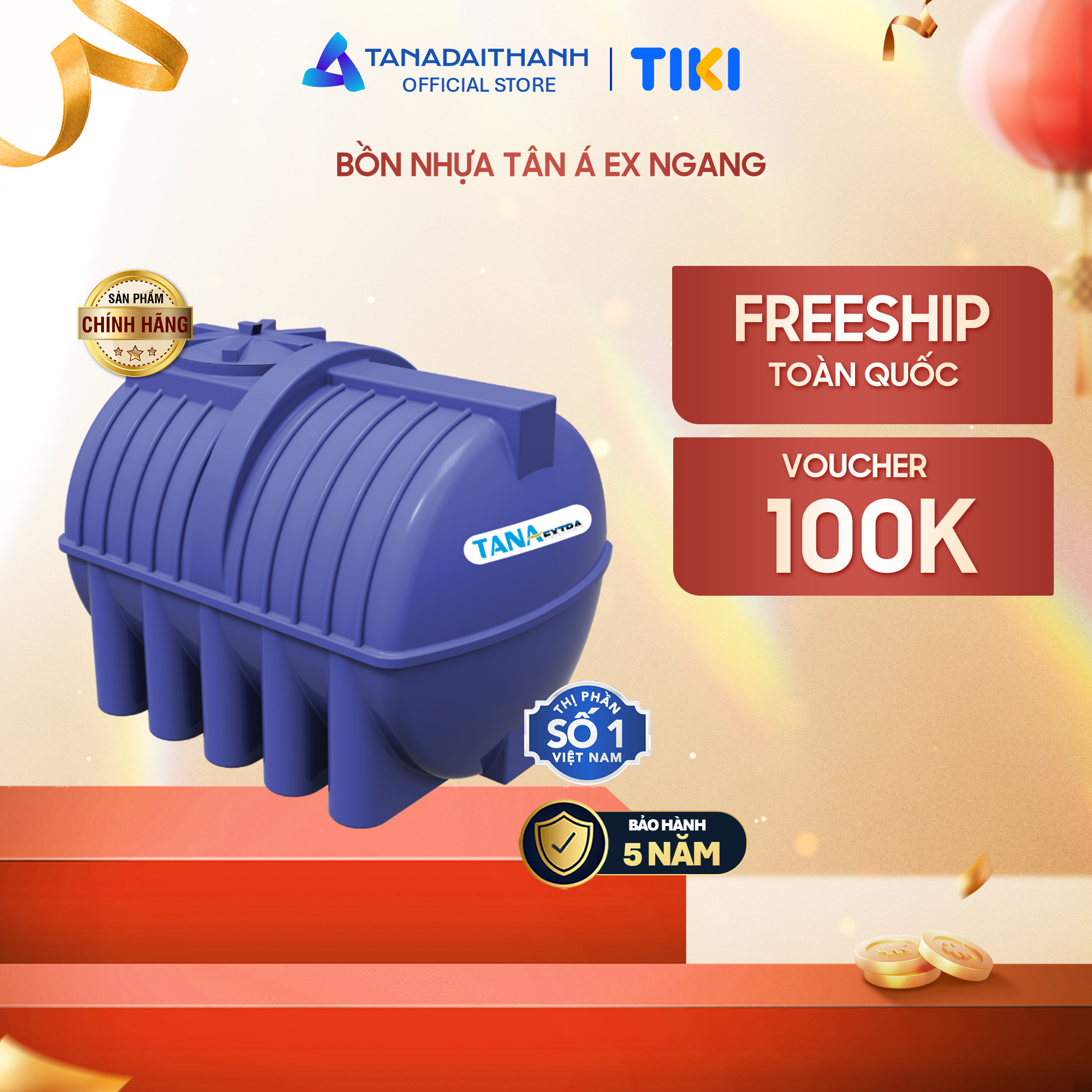 Bồn nước nhựa Tân Á EX Ngang 500L 1000L 1500L 2000L - Hàng chính hãng, bảo hành 5 năm (Chỉ bán tại khu vực miền Bắc)