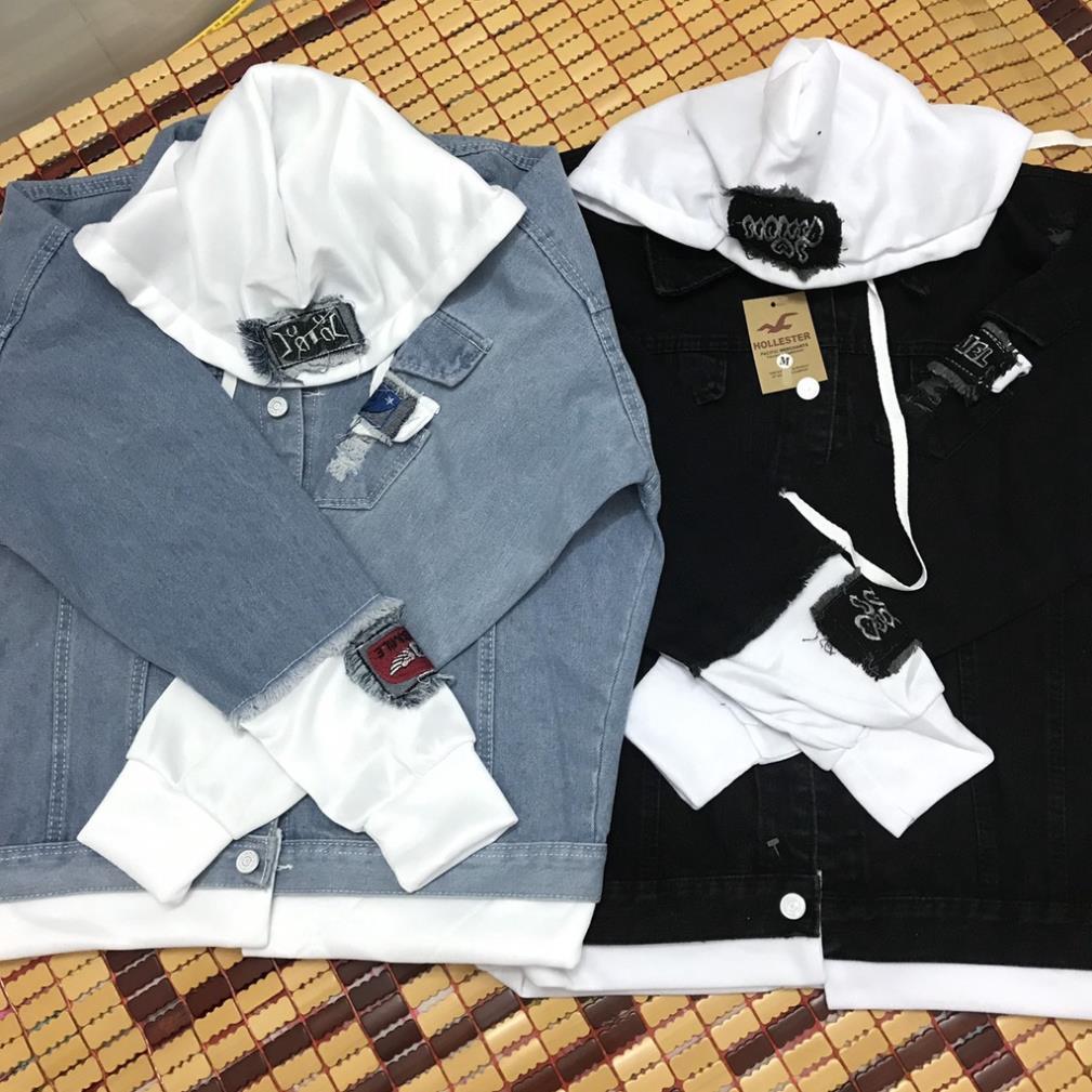 Áo Khoác Jean Nữ Nam Basic Unisex Phối Nỉ From Rộng - Áo Khoác Bò Nam Nữ