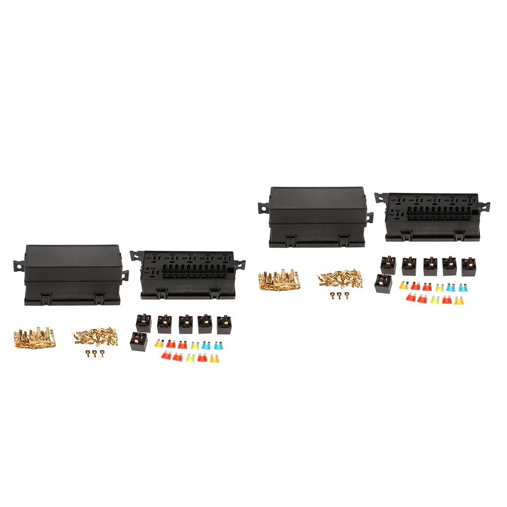 2x 11-Way Car Fuse Holder Relay Box With Terminals Relays Waterproof Connector