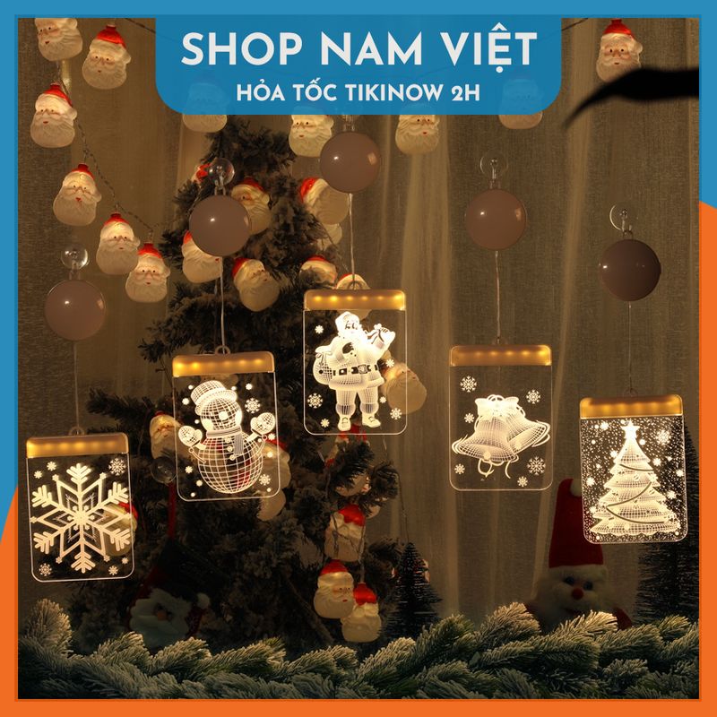 Dây Treo Đèn LED 3D Hình Cây Thông, Chuông Trang Trí Giáng Sinh, Noel - Chính Hãng NAVIVU