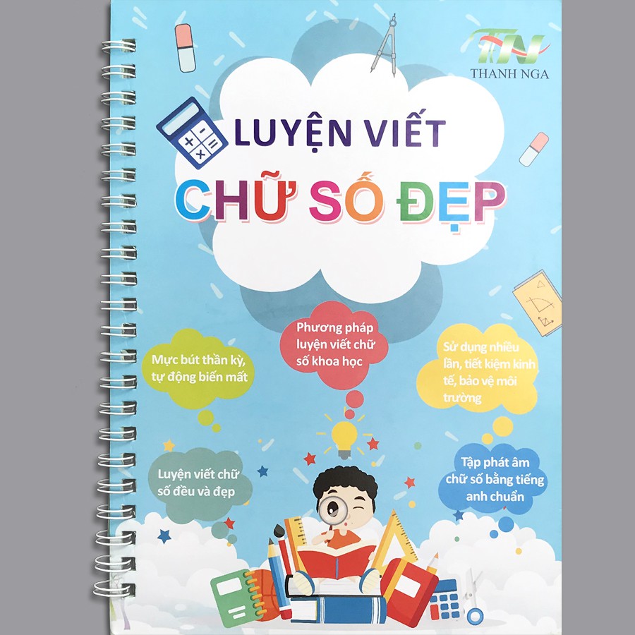 Bộ 3 sách luyện các nét cơ bản, viết chữ số đẹp Thanh Nga (tặng kèm 2 bút ,8 ngòi bút tự bay màu mực) cho bé