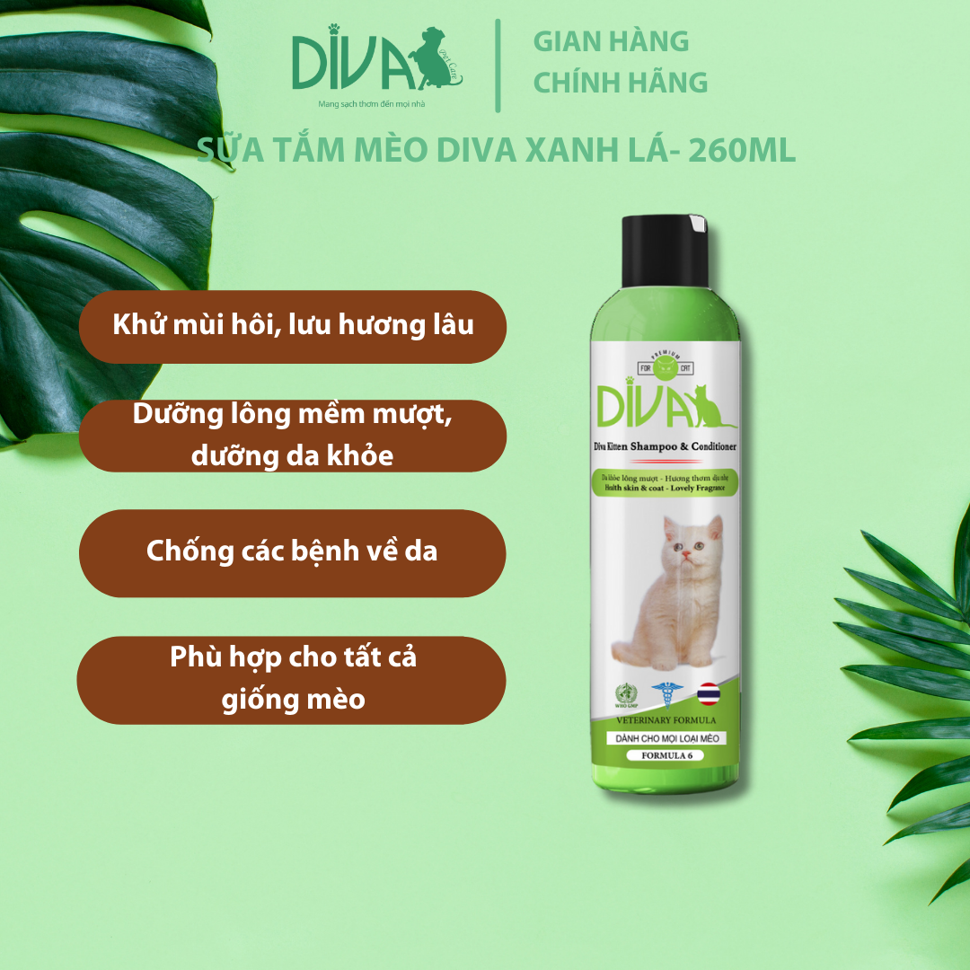 SỮA TẮM CHO MÈO DIVA XANH LÁ 260ML (DIVA FORMULA 6)