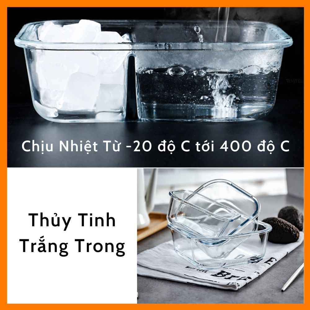 Bộ 3 Hộp Cơm Thủy Tinh Chịu Nhiệt Chia 2 Ngăn 2 Hộp Tròn 400ml Kèm Túi COBACOOK-CCL6NR43BS