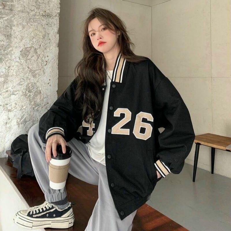 Áo khoác bomber Dù 2 lớp phom rộng thêu 5426 kiểu bóng chày phong cách ullzang unisex nam nữ thời trang teen hè