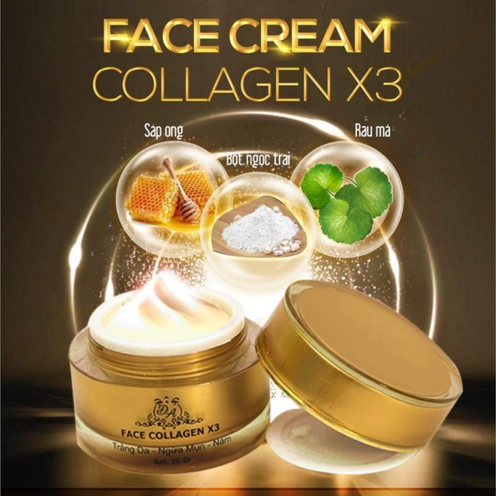 Kem Face Collagen X3 Dưỡng Trắng Da - Ngừa Mụn - Mờ Nám - Phục Hồi Da Mỹ Phẩm Đông Anh Chính Hãng 20g