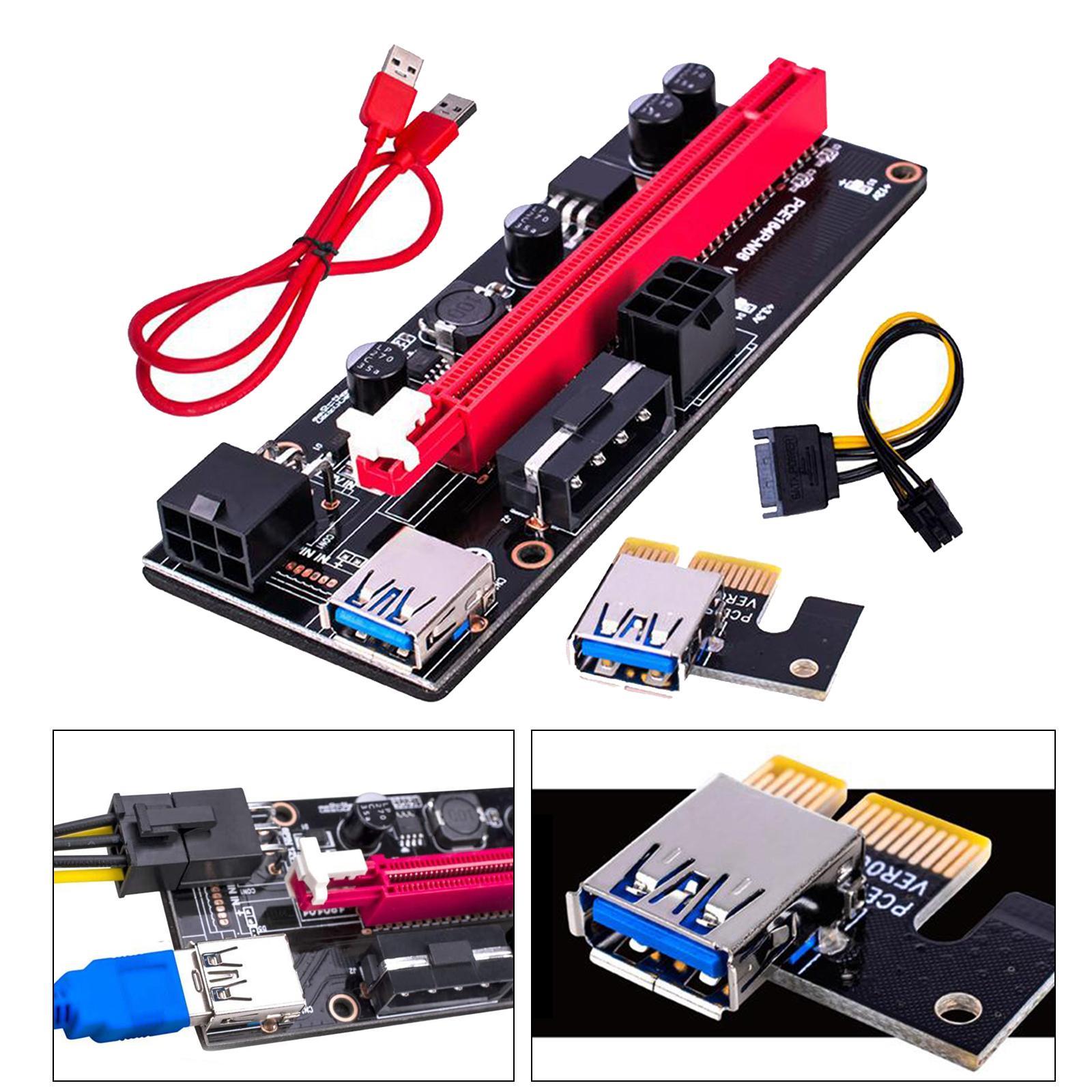 4X PCI-E VER 009S 1x to 16x Graphic Extension USB 3.0 Adapter Red USB Cable