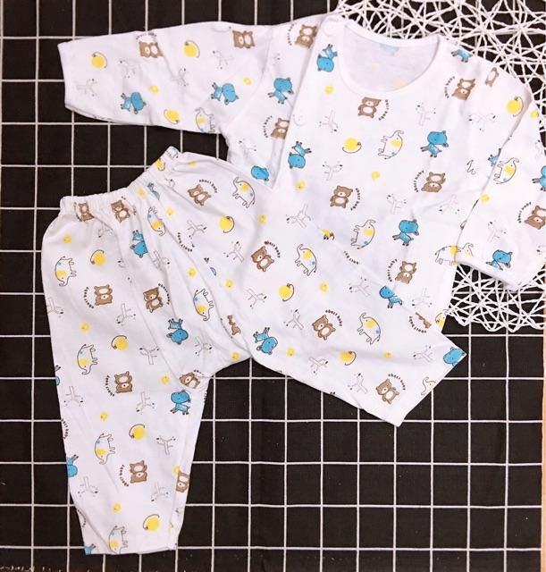 (MS39)Bộ sơ sinh cotton BABY thu đông dài tay quần đáp đũng bo gấu cho bé 3-9kg