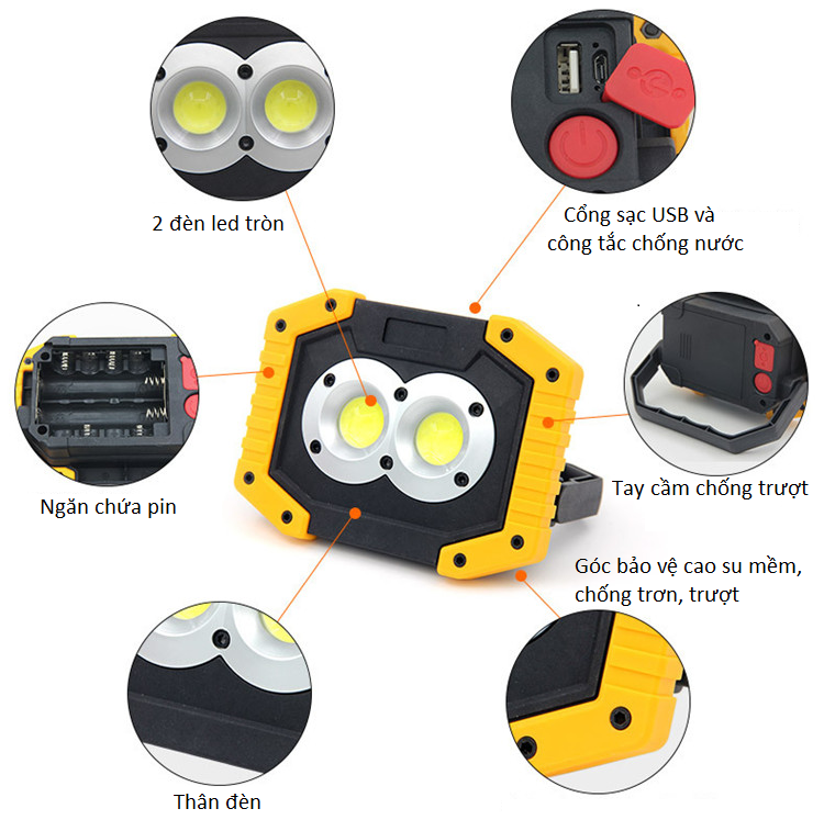 Đèn Led Ngoài Trời Công Suất 10W Sạc Điện Đa Năng