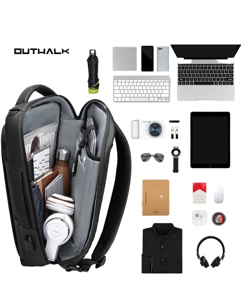 Balo laptop Outwalk Puppy chất liệu vải Oxford cao cấp, hỗ trợ đầu cắm USB, đơn giản sang trọng   GLB1118