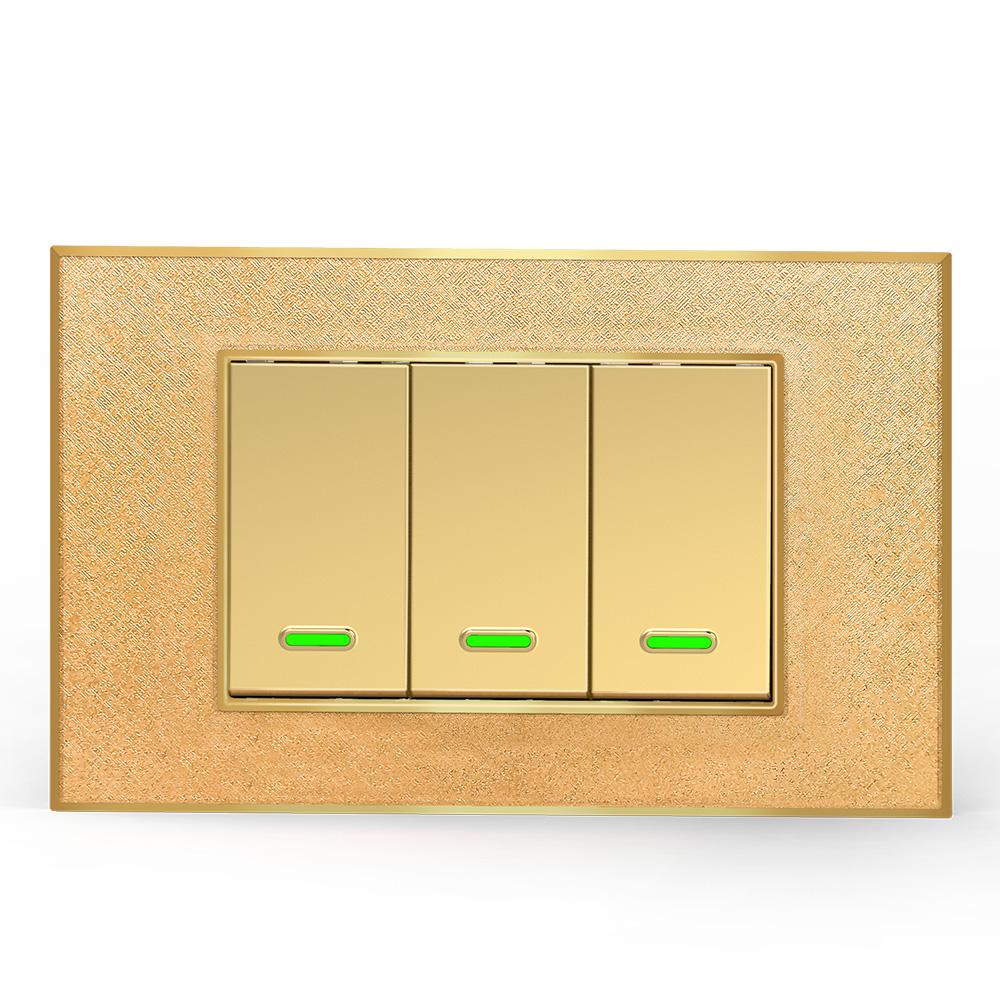 Công tắc điện thông minh cơ 3 nút điều khiển từ xa qua Smartphone HCN màu vàng đồng - Hàng cao cấp (App Tuya/ Smartlife)