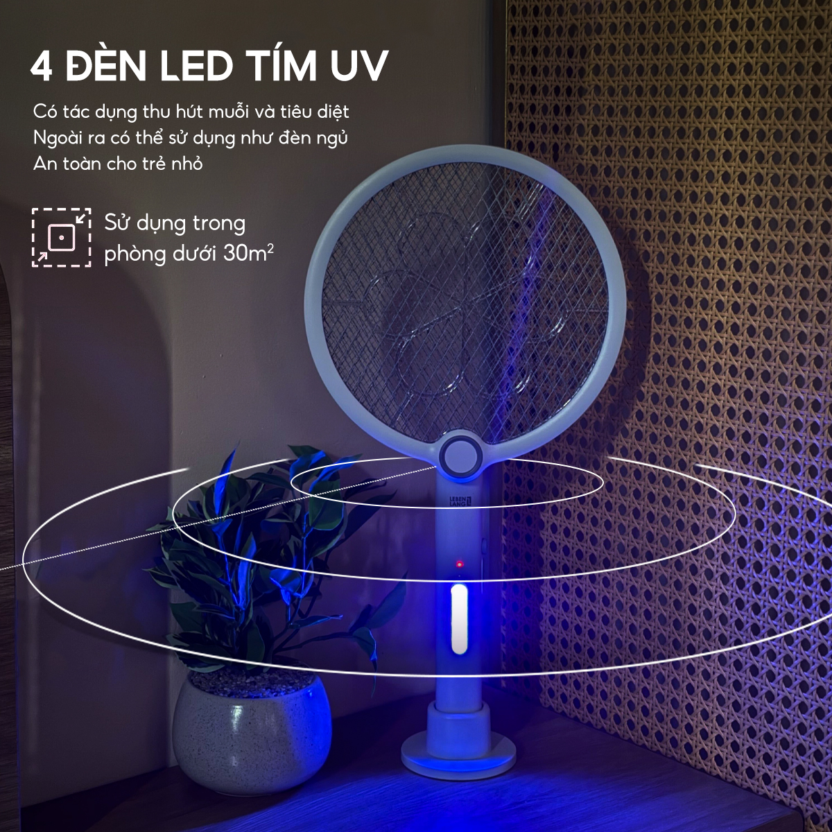Vợt muỗi điện Lebenlang LBL0102, đèn bắt muỗi 2in1 tự động, 3W, an toàn khi sử dụng, tặng đập côn trùng, bảo hành 2 năm - hàng chính hãng
