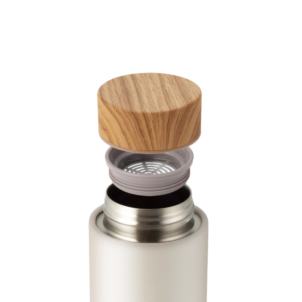 Bình giữ nhiệt Lock&amp;Lock Flat 400ml màu trắng LHC4227WHT - Hàng chính hãng, có khay lưới lọc trà, nắp nhựa kiểu gỗ - JoyMall