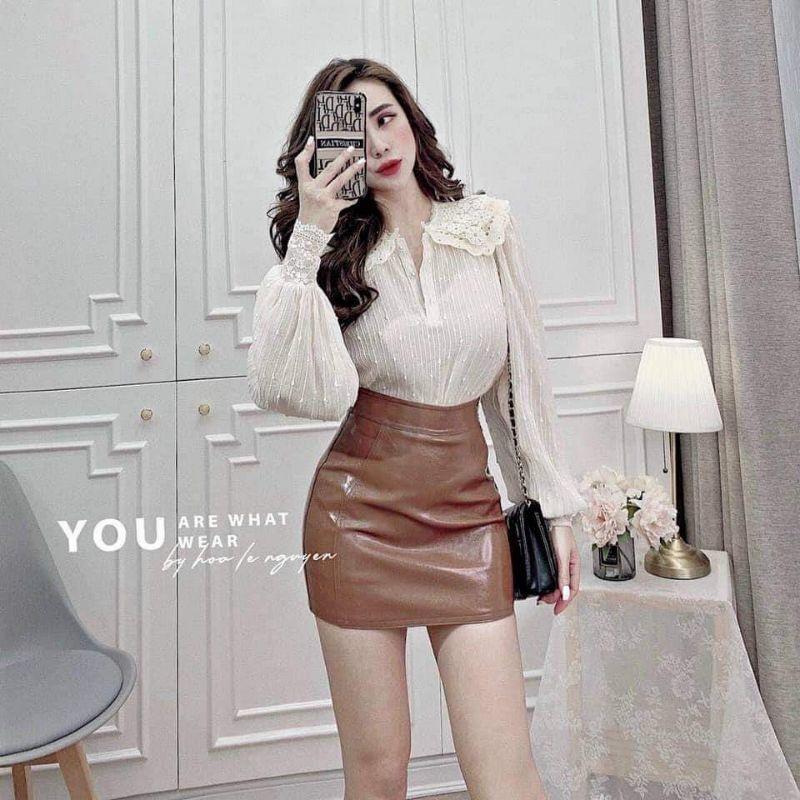 Chân váy da bóng dáng ngắn cạp cao hàng đẹp loại 1