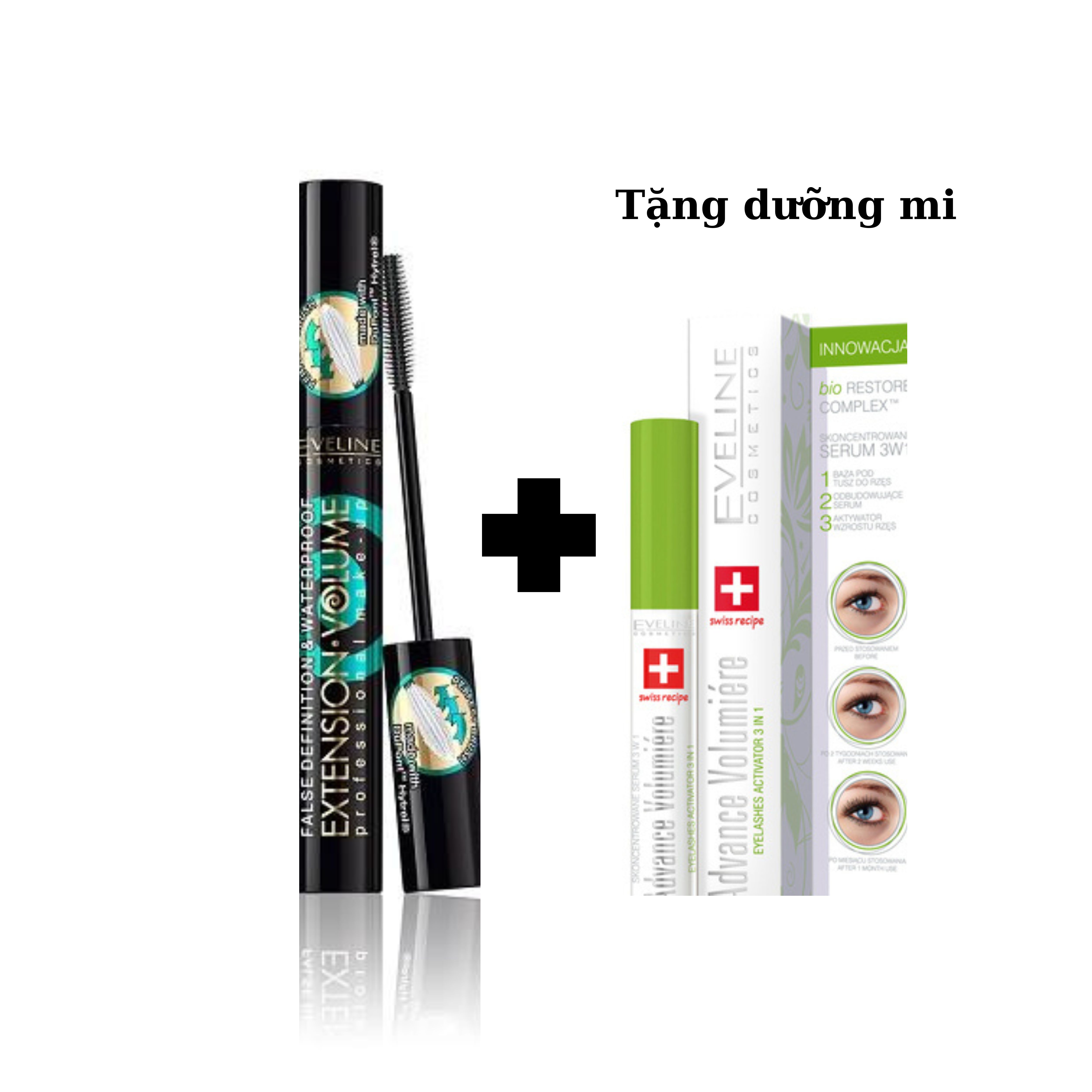 ( Tặng kèm dưỡng mi ) Mascara Eveline Extension Volume không lem, làm dày, dài mi 10ML