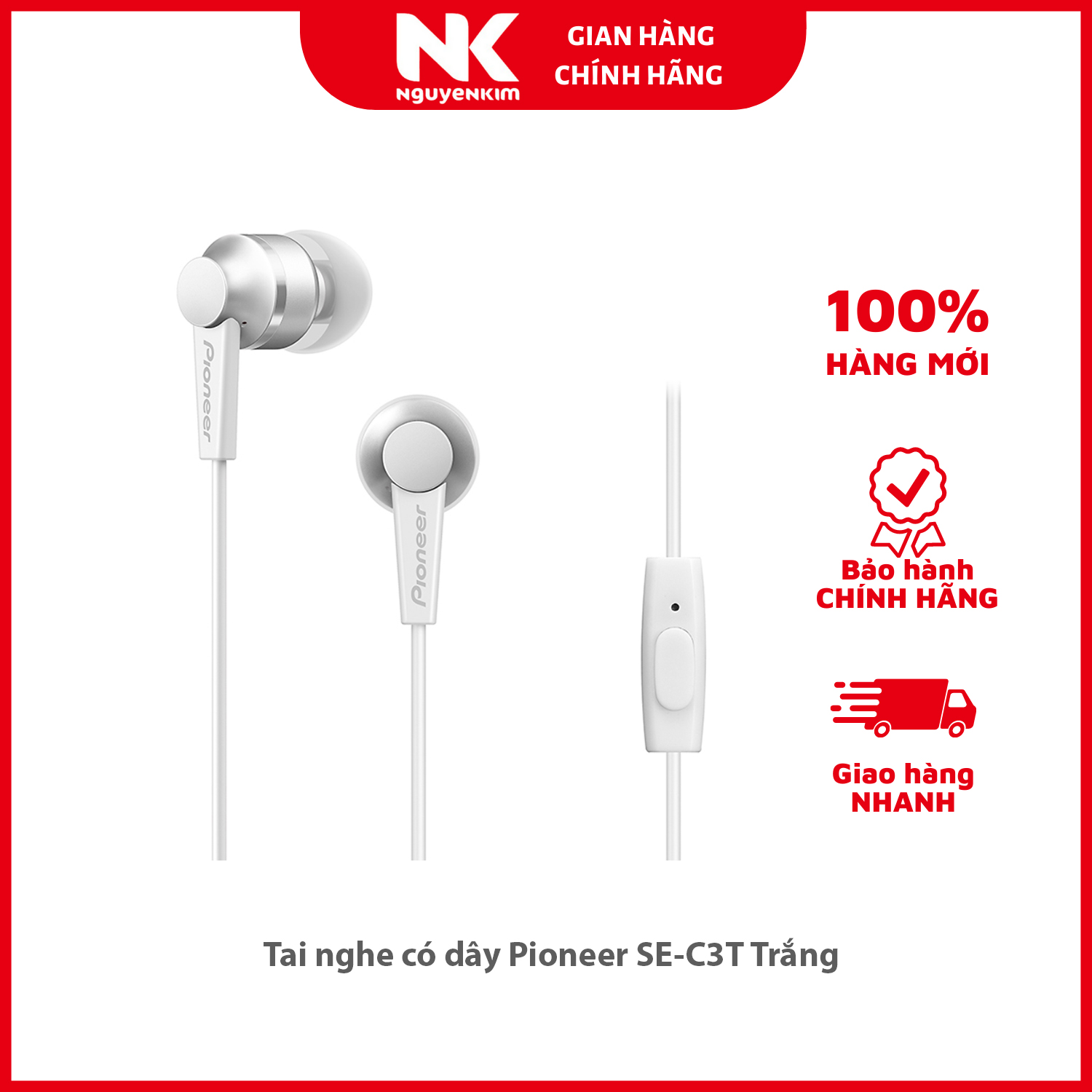 Tai nghe có dây Pioneer SE-C3T Trắng - Hàng Chính Hãng