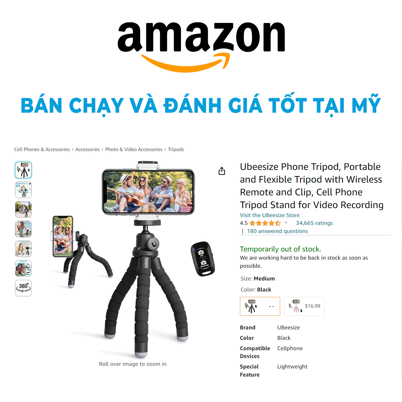 Tripod mini, gậy điện thoại, tripod điện thoại UBeesize, chân quay điện thoại, máy ảnh (Tham khảo ulanzi )- Chính hãng