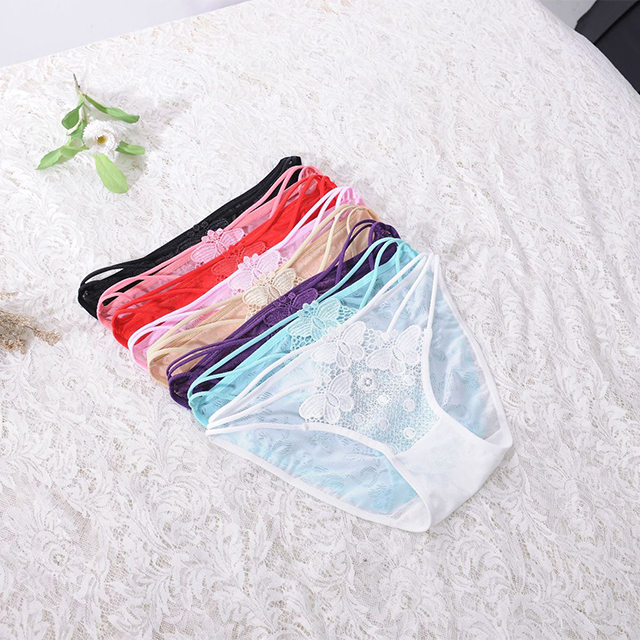 Quần Lót Nữ Ren 3 Dây Phối 3 Bướm Chất Liệu Cotton Mềm Phong Cách Gợi Cảm 3D3B02 Freesize Dưới 60Kg