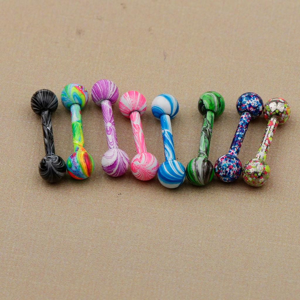 8 Pieces Stainless Steel Tongue Lip Bars Rings Barbell Piercing Jewelry 16G