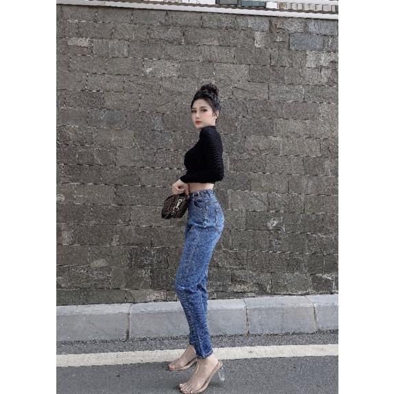 Quần Jeans Nữ Baggy Thêu Cạp Lưng Cao