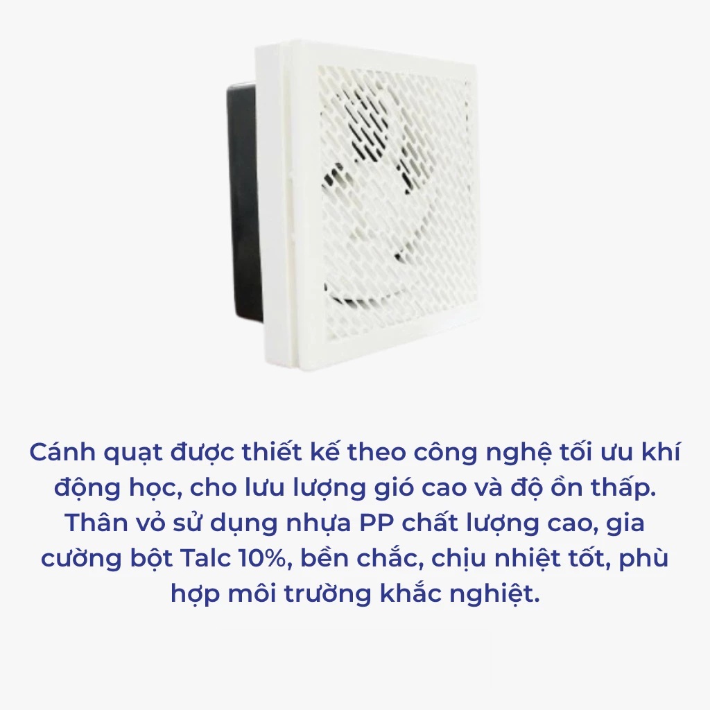 Quạt hút mùi thông gió gắn tường 1 chiều Rạng Đông QHGT01.1C cho nhà bếp, nhà tắm, phòng ngủ - Hàng chính hãng