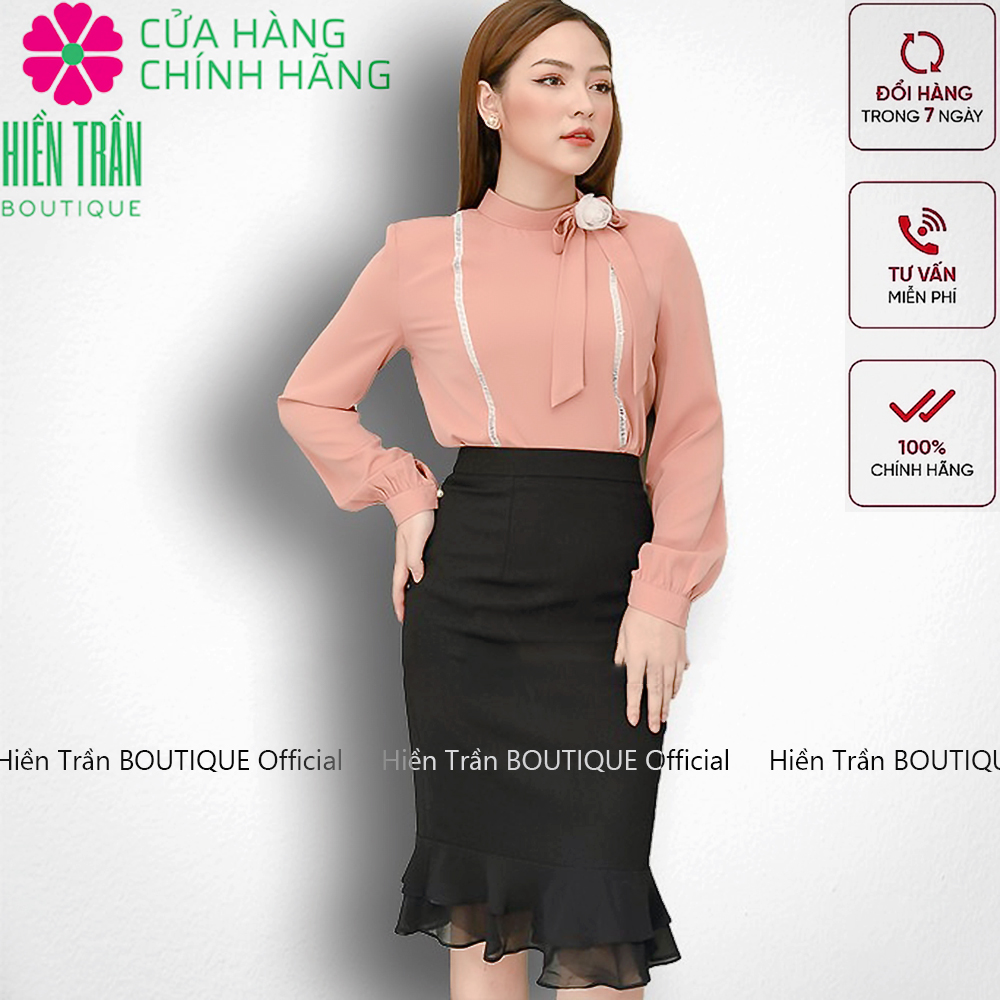 Chân váy bút chì Hiền Trần BOUTIQUE đuôi cá cạp cao công sở nữ phối ren bèo thanh lịch nữ tính