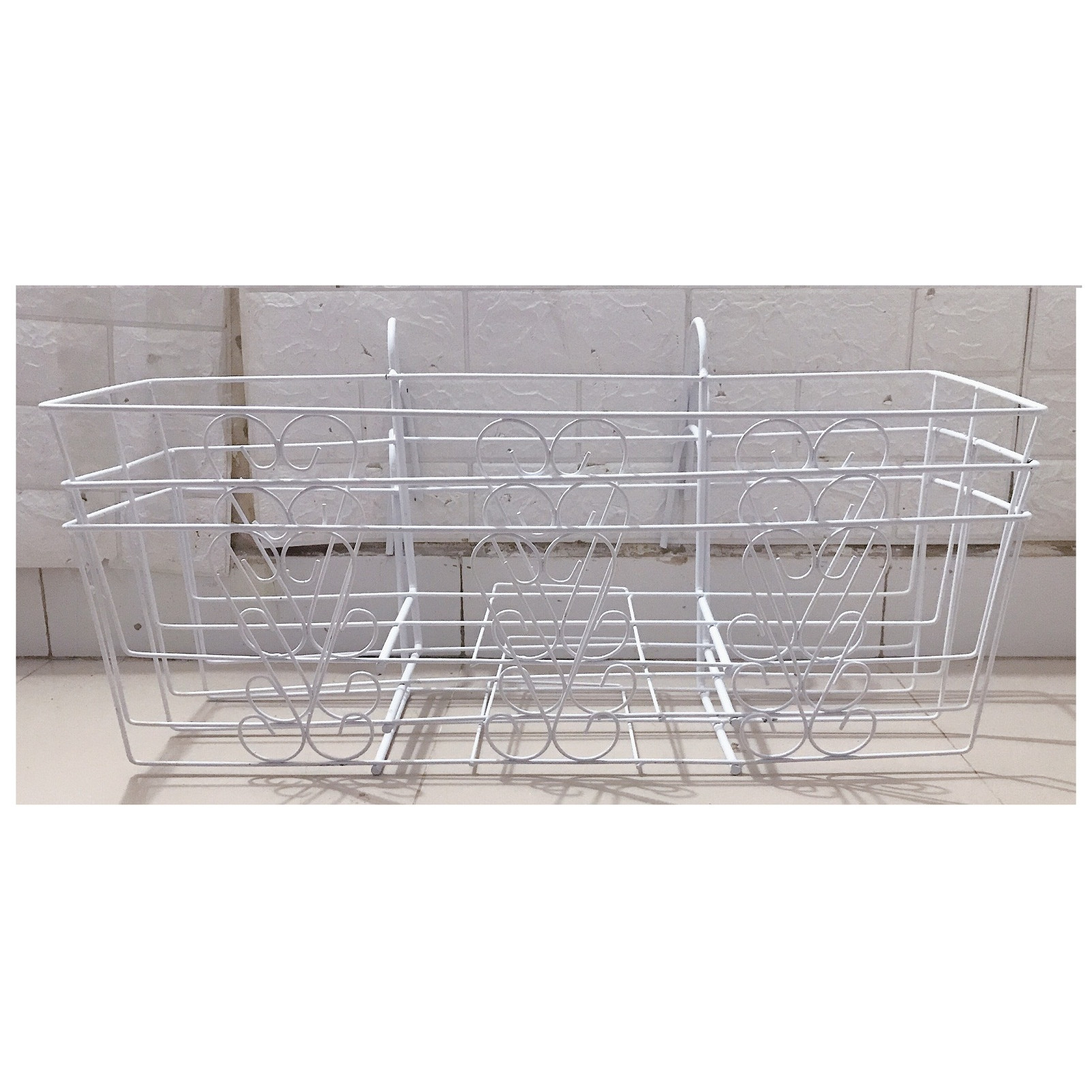 3 Giỏ Sắt Treo Chậu Hoa Ban Công Hình Chữ Nhật KT 64x21x18Cm - Màu Trắng