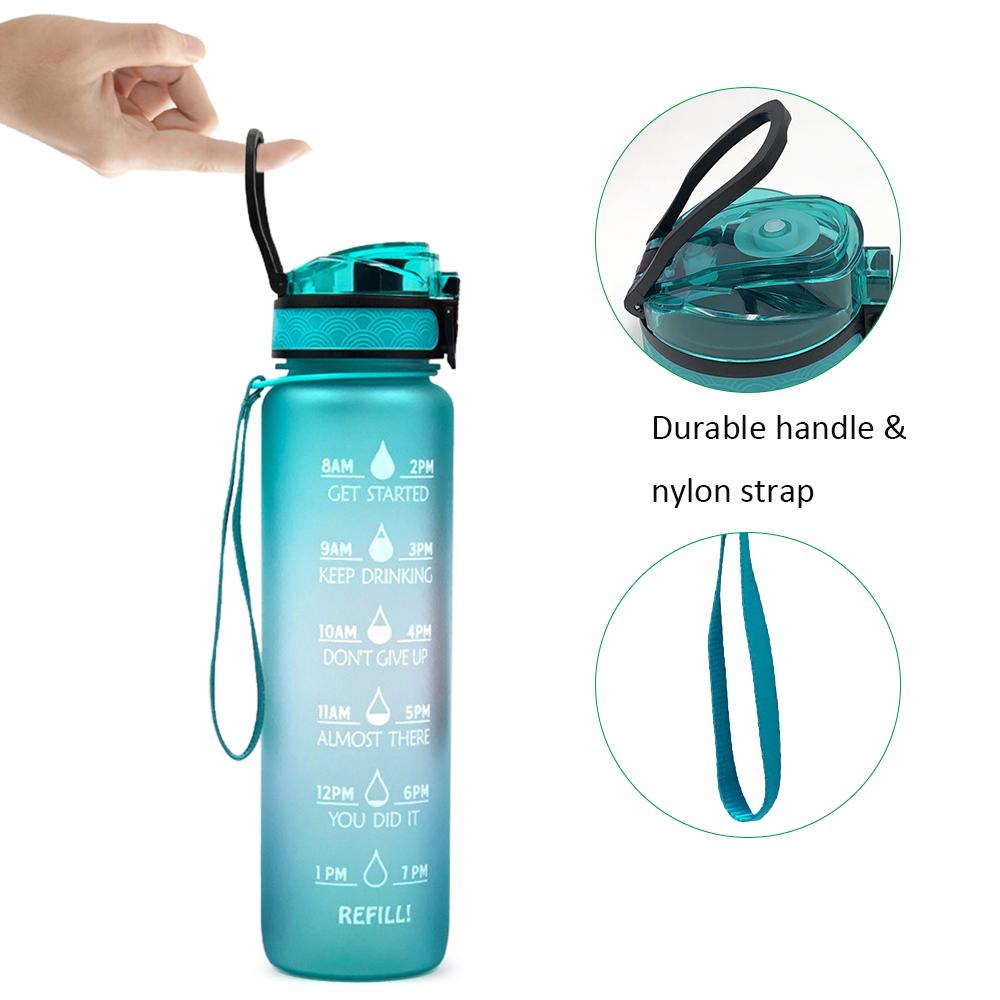 Bình nước thể thao 1.5L có vạch đánh dấu thời gian làm bằng nhựa chống rò rỉ có thể tái sữ dụng