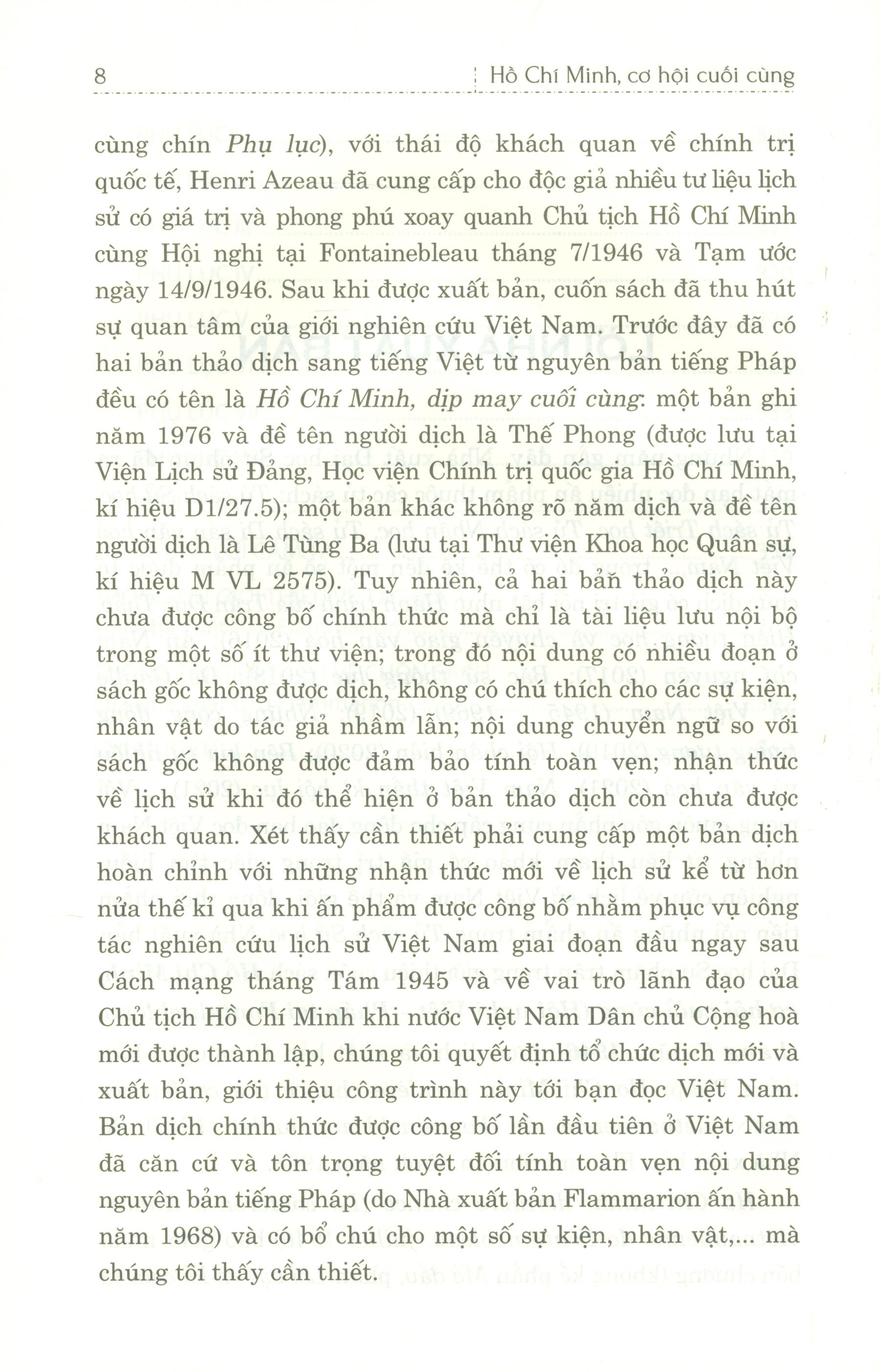 Hồ Chí Minh Cơ Hội Cuối Cùng (Hội Nghị Việt - Pháp Tại Fontainebleau, Tháng 7 Năm 1946) - Bìa cứng