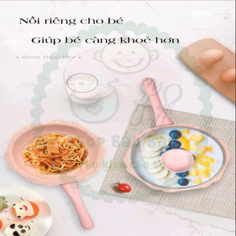 Bộ nồi chảo đá hình hoa cao cấp,chống dính kèm lồng hấp chế biến đồ ăn dặm cho bé