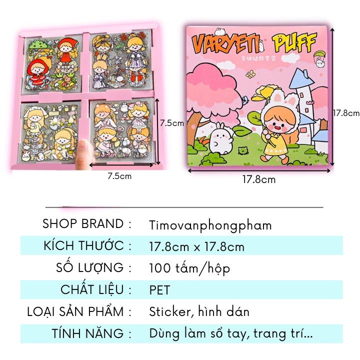 Hộp sticker 100 tấm cute dán sổ trang trí chống nước set sicker khác nhau ST31