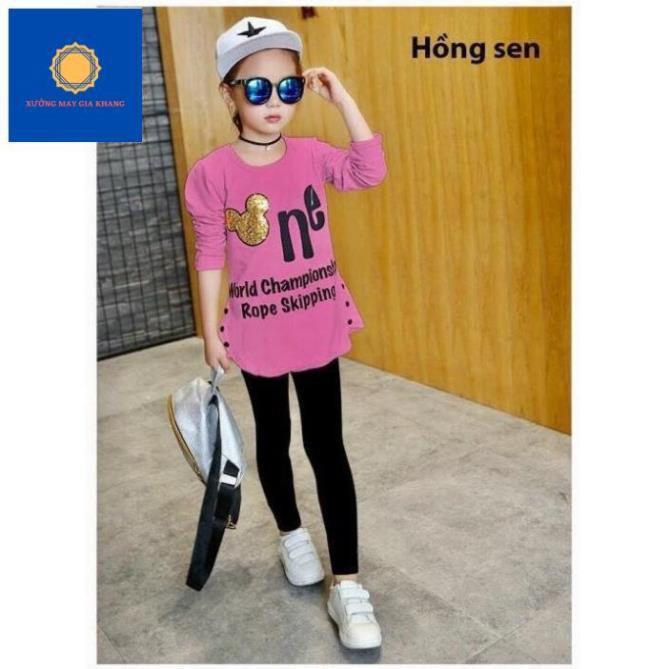 MS: 190165 - Đồ bộ quần áo dài tay cho bé gái, in nhũ hình mickey dễ thương - Xưởng may Gia Khang
