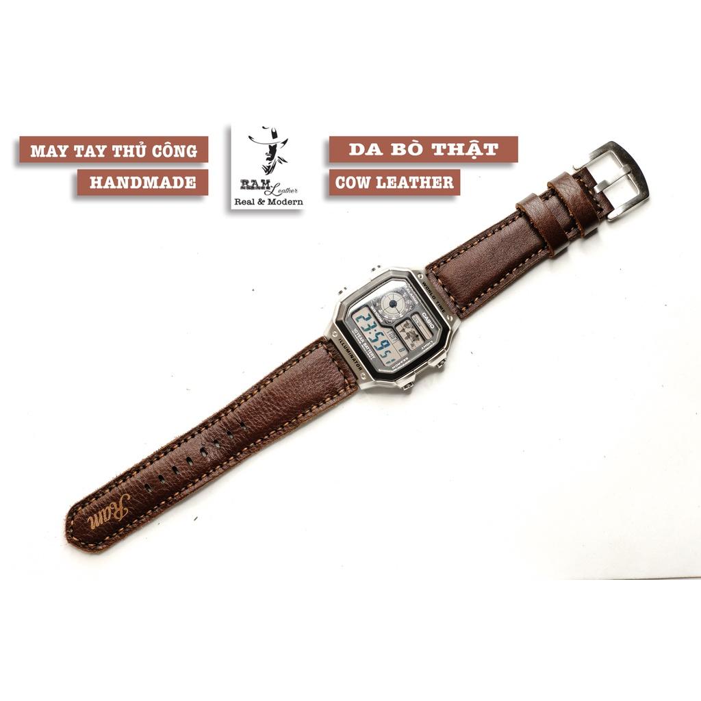 Hình ảnh Dây đồng hồ da bò nâu socola handmade bền chắc cực đẹp đủ size RAM Leather 1981 - tặng khóa chốt và cây thay dây