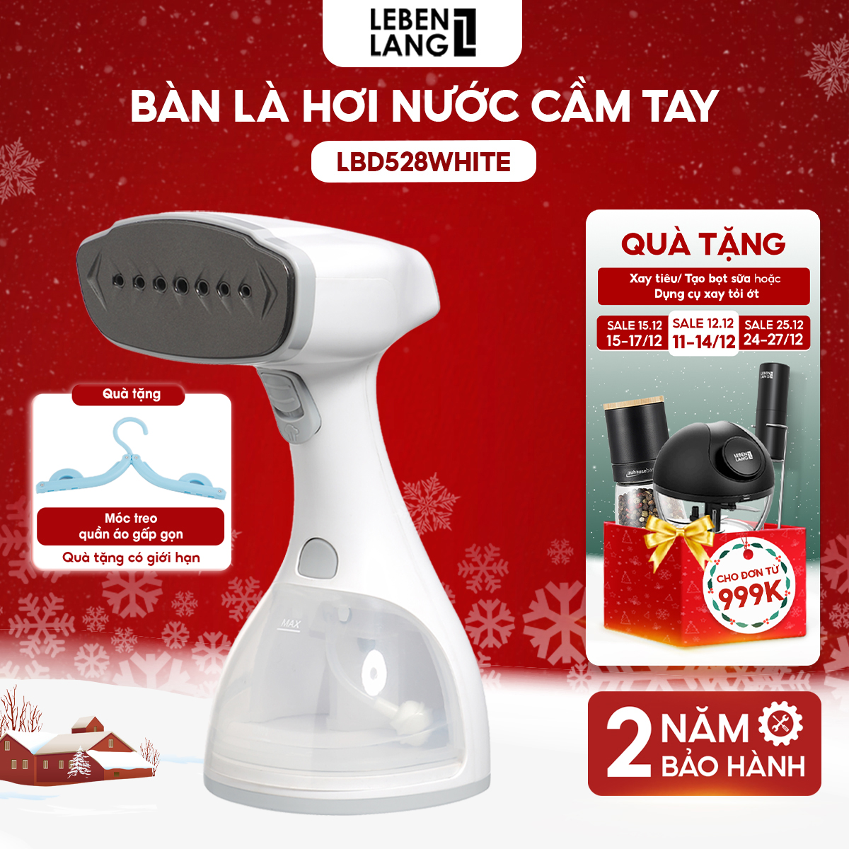Bàn Là Hơi Nước Cầm Tay Lebenlang Lbd528W, Công Suất 1500W - 300Ml, Bảo Hành 24 Tháng