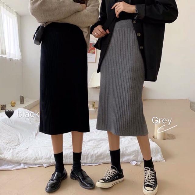Set len loang đen Quảng châu chân váy dài 90cm