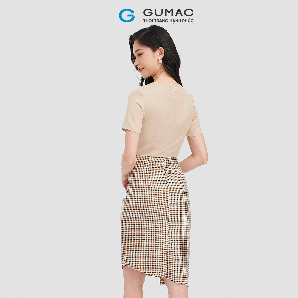 Đầm dáng ôm GUMAC DC09039 caro phối lụa